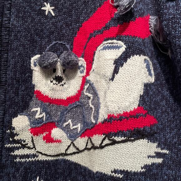 Heirloom Collectibles L Polar Bear Zip Sweater | Embroidered Snowflakes Holiday - Picture 3 of 10